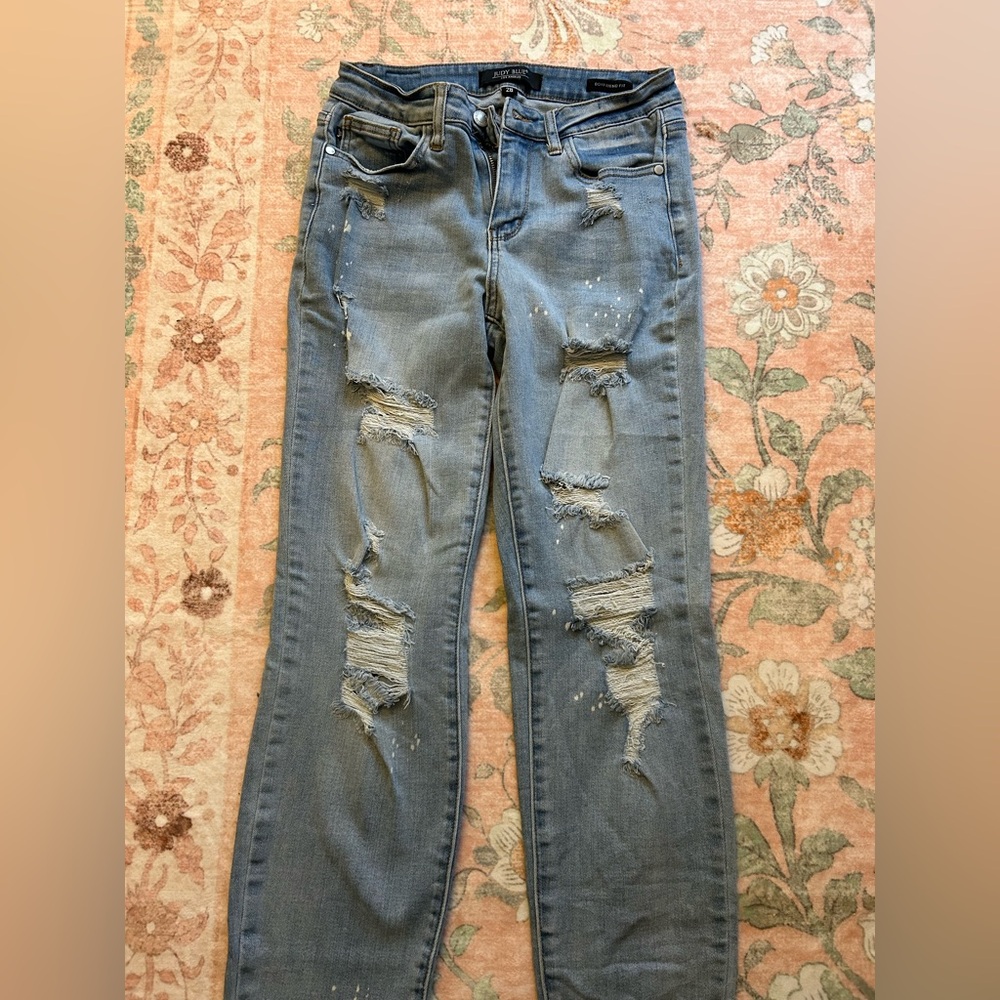 Judy Blue Distressed Light Blue Boyfriend Jeans